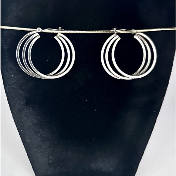 Jewelry - Vintage Triple Hoop Silver Steel Earrings 1990’s​​​​​​​​​​